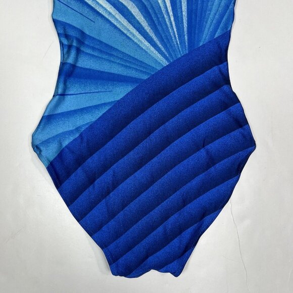 GOTTEX 1 Piece Bandeau Style Swimsuit Striped Blue With Hibiscus Flower Size 10 - Picture 9 of 9